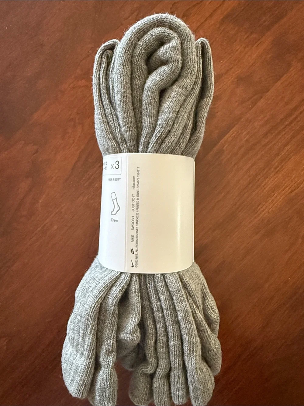 Nike Everyday Dri-FIT Cushioned Crew Socks - Heather Gray with Black Swoosh NWT